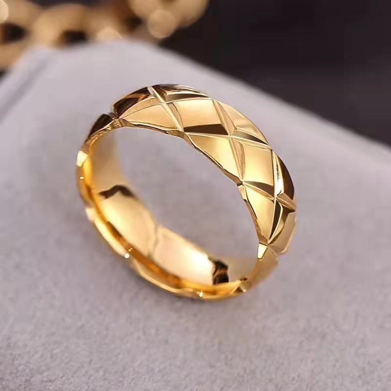 Unisex Titanium Steel Ring Electroplated Rhombus Faceted Design In Gold Silver Or Rose Gold Finish Hypoallergenic