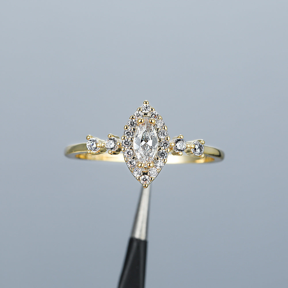 Women's Fashion Simple All Match Zircon Inlay Index Finger Ring Copper Gold Tone Sizes 6 7 8 9 10 Classy Style