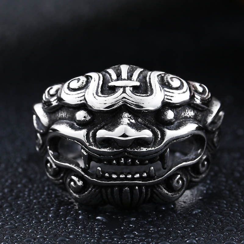 Men Stainless Steel Beast Kirin Ring Quality Ethnic Design Mythical Creature Fashion Statement Jewelry For Men