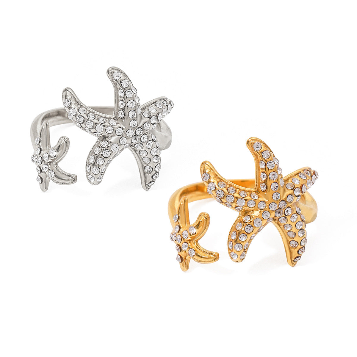 Women Stainless Steel Ring Starfish Design Zodiac Ring Electroplated Fashion Jewelry Gift For Her Elegant Diamond