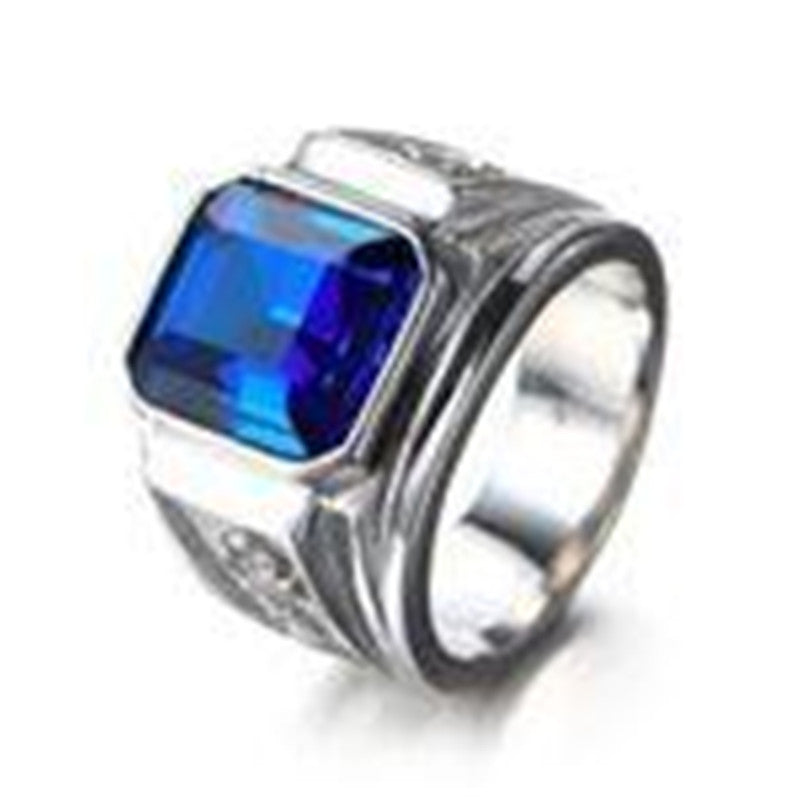 Mens Alloy Ring With Inlaid Artificial Gems Vintage Geometric Design European American Fashion Band Trendy Ring