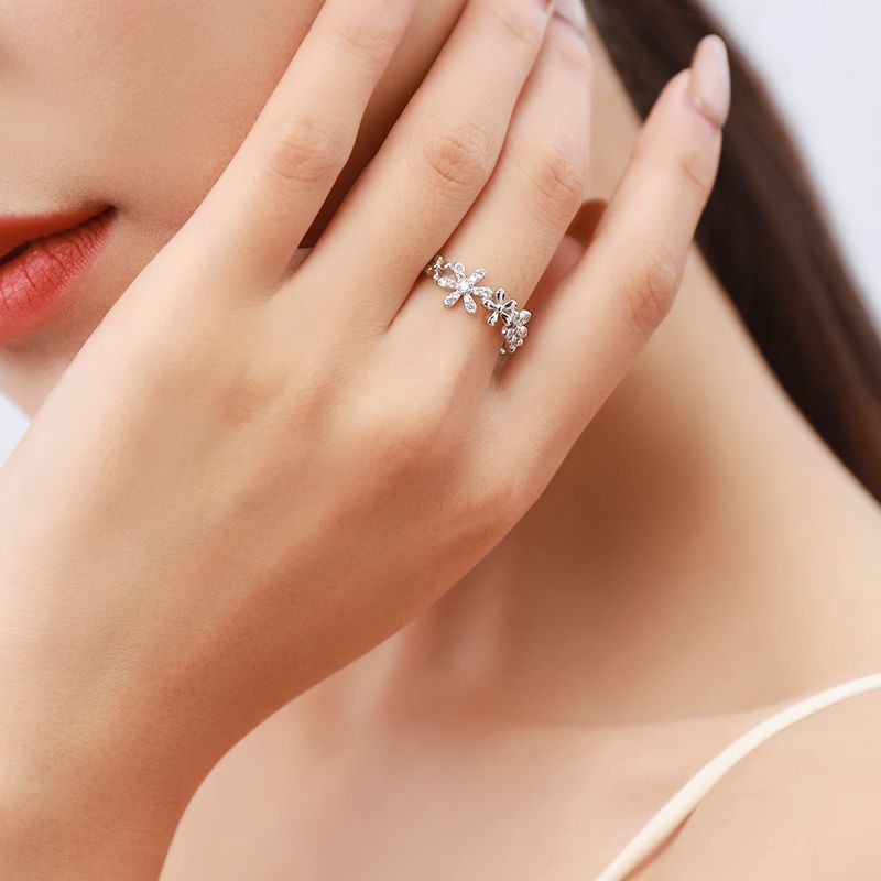Daisy Flower Ring Sterling Silver Gold Plated 925 Gemstone Korean Style Fashion Jewelry Gift For Women Everyday Wear