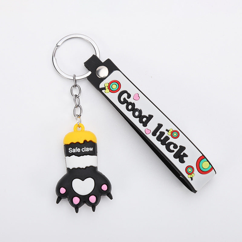 Cute Cartoon Cat Paw Keychain Heart Shape 3D PVC Soft Glue Pendant Key Ring For Bags Backpacks Keys Girls Gift