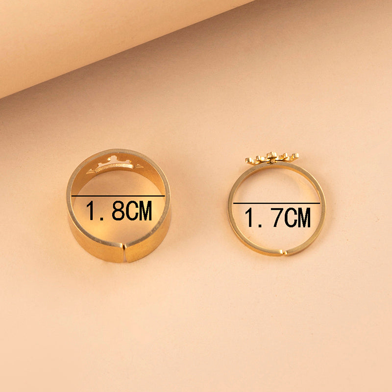 Stainless Steel Crown Puzzle Couple Ring Set For Women Men Lovers Romantic Trendy Silver Gold For Lovers Gifts