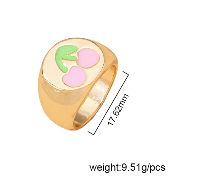 Unisex Alloy Ring With Fruit Shape Electroplated Design Retro Ethnic Geometric Ring Noninlaid Statement Fashion