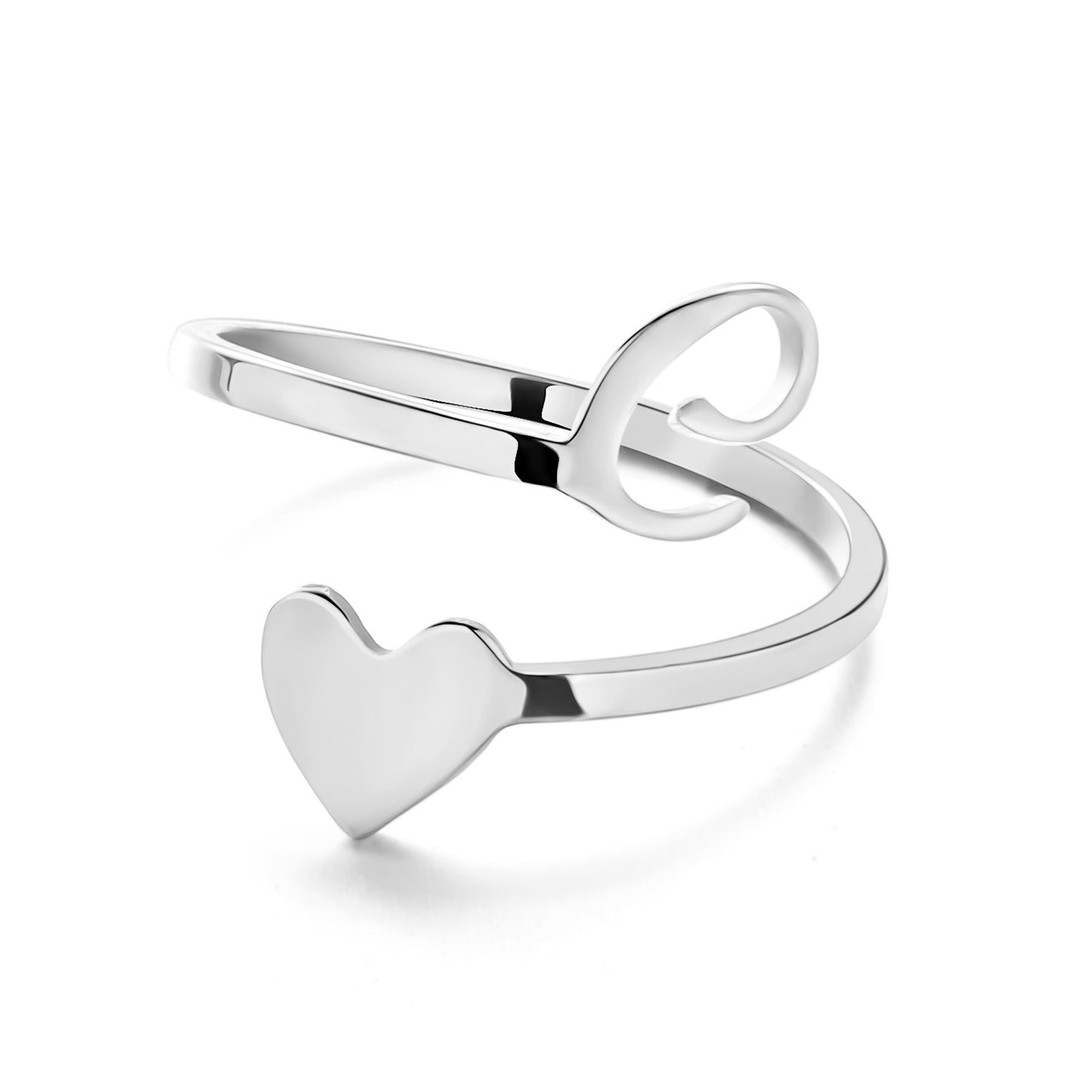 Womens Initial Letter Ring Adjustable Stainless Steel Heart Design 3D Open Heart Electroplated Fashionable Chic