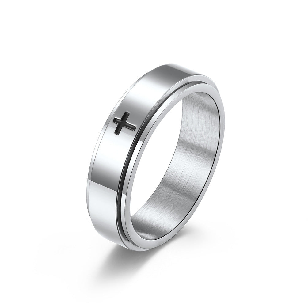 Ring Rotatable Titanium Steel Minimalist Cross Design Geometric Fashion Jewelry For Women Durable Everyday Use