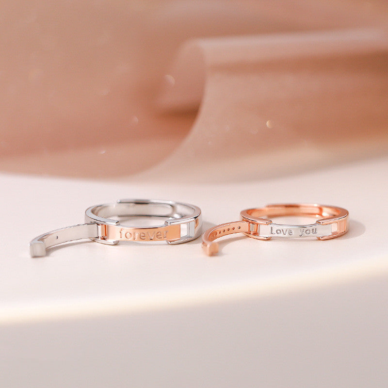 Mens Womens Fashion Flip Top Ring Creative Silver Ring Electroplated Diamond Ring White Gold Rose Gold Simple