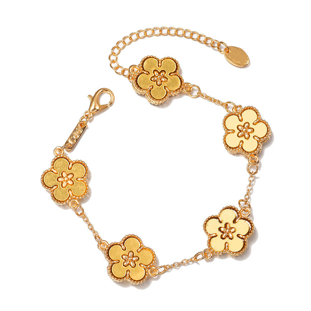 Womens Alloy Bracelet Plum Blossom Sunflower Double Sided Floral Design Jewelry Travel Gift Plum 1PC Gift Plum