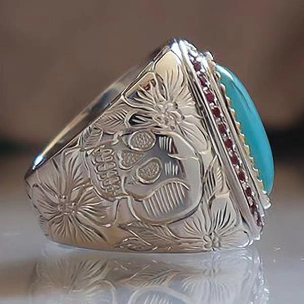 Mens Ring Silver Finish Geometric Design Electroplated Alloy Jewelry Vintage Inspired Style Jade For Everyday Wear