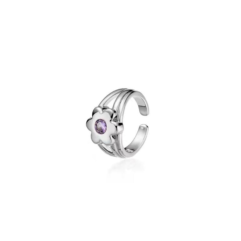 Womens Adjustable Alloy Ring Geometric Irregular Flower and Heart Shapes with Artificial Gemstone Inlay Fashion Jewelry