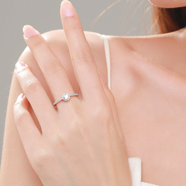 Sterling Silver Ring With Round Zircon Inlay Elegant Polished Silver Ring Perfect As A Gift For Her Anniversary