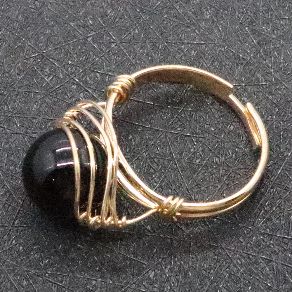 Natural Stone Bead Ring With Speckled Gemstone Winding Design Jewelry Accessory For Women Durable Wear Unique Gift