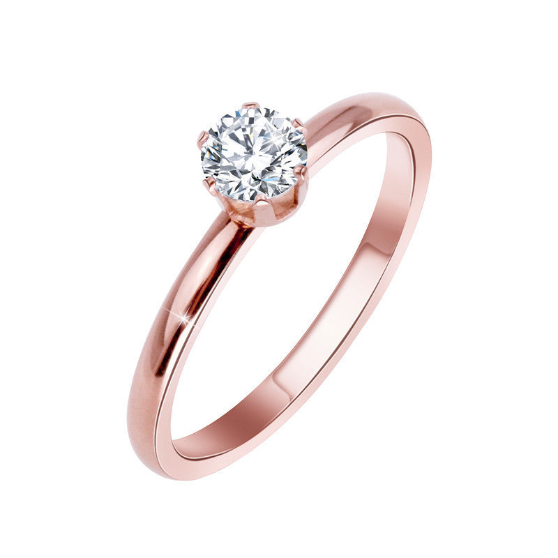 Titanium Steel Ring With Solitaire Diamond Rose Gold