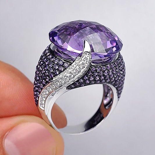 Womens Purple Zircon Ring Classic Elegant Dainty Copper Band Jewelry Gift For Her Versatile Accessory Timeless Style