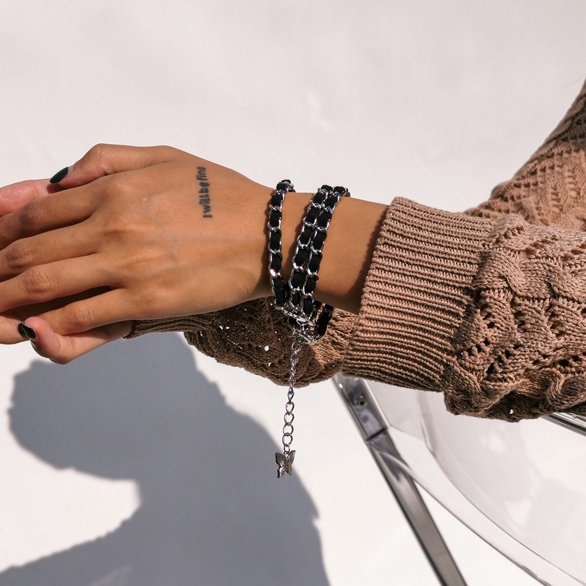 Womens Layered Alloy Chain Geometric Bracelet Gold Finish