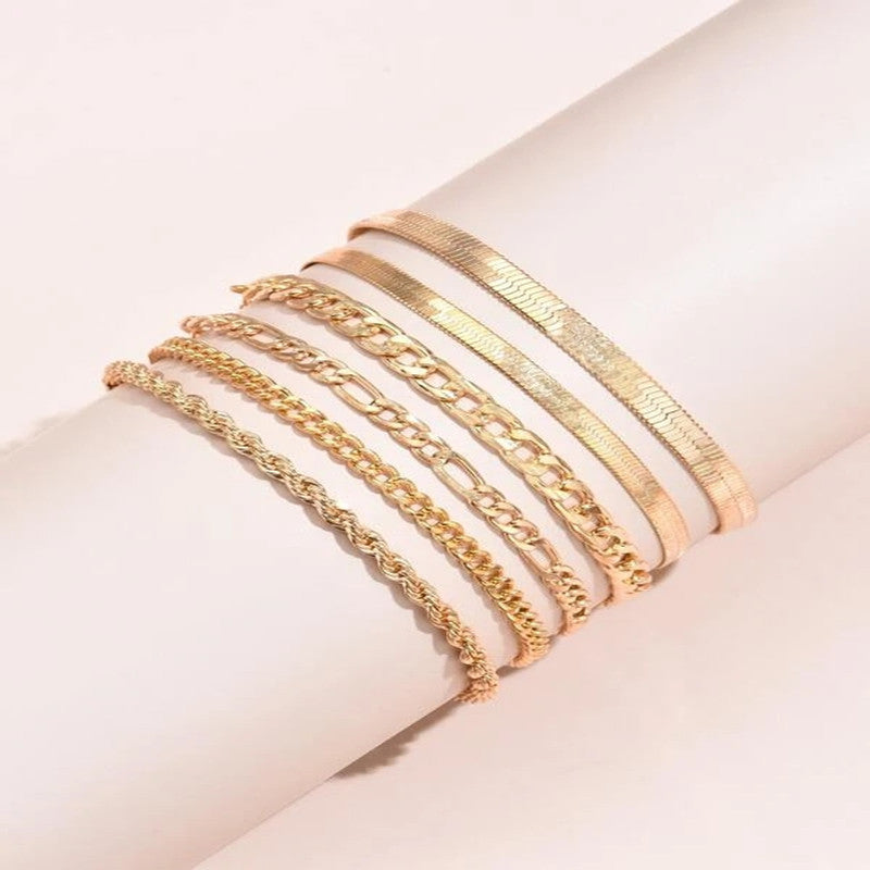 Womens Layered Chain Bracelet Electroplated Alloy Gold Tone Metal Blade Design Adjustable Length 16cm 5cm Chic