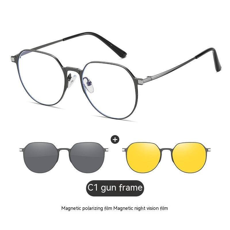 Polarized Retro Oval Sunglasses With Magnetic Suction Frame