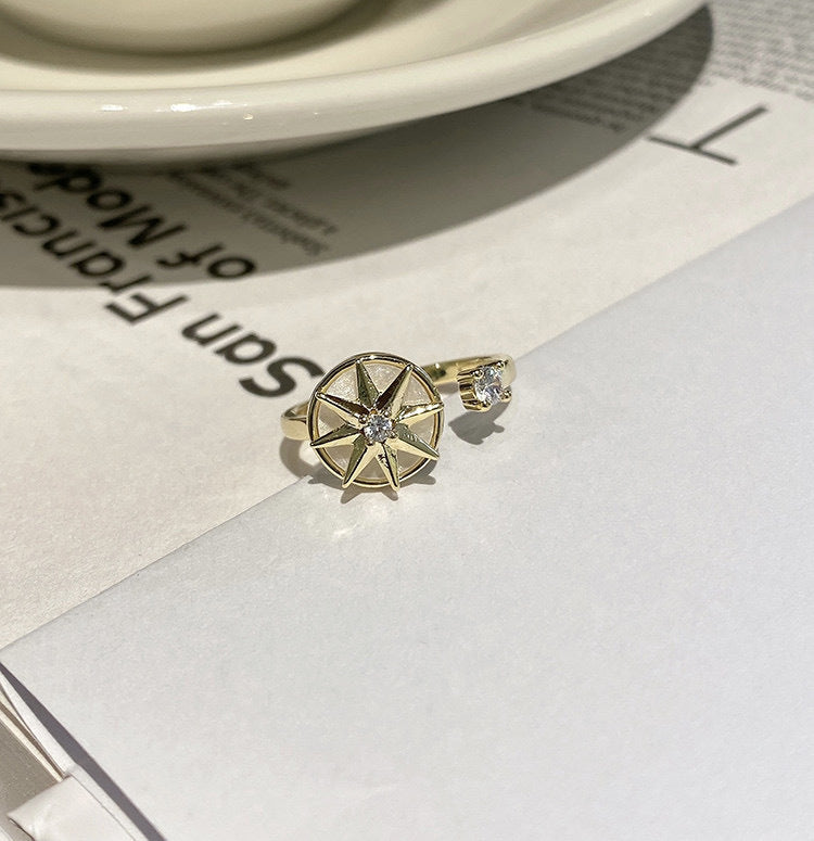 Rotating Mansard Ring Rotatable Double Resin Zircon Ring Gold Tone Alloy Jewelry Handcrafted Statement Accessory