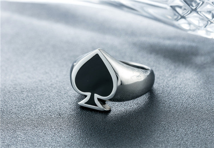 Mens Titanium Steel Magician Playing Cards Spade Ring Retro European American Fashionable Jewelry Durable Gift