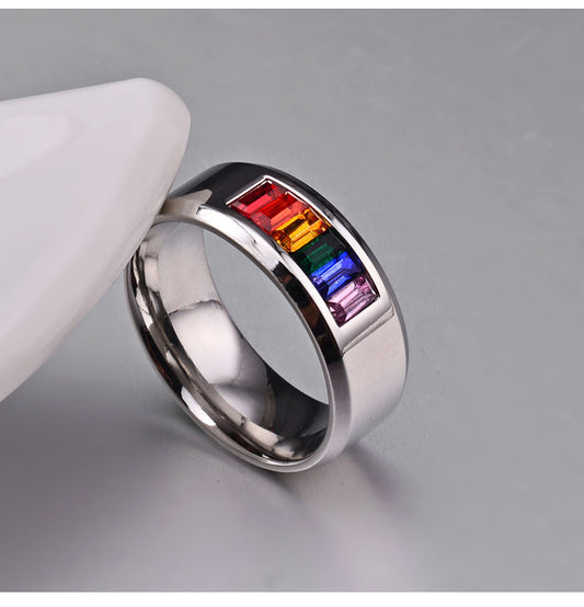 Stainless Steel Rainbow Flag Pattern Ring For Unisex Jewelry Sizes 5 6 7 8 9 10 11 12 Pride Gift For Pride Wear