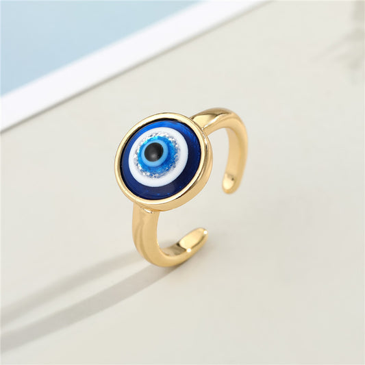 Copper Ring With Blue Eye Resin Design Adjustable Opening Fashion Ring Jewelry Gift For Her And Girls In Style