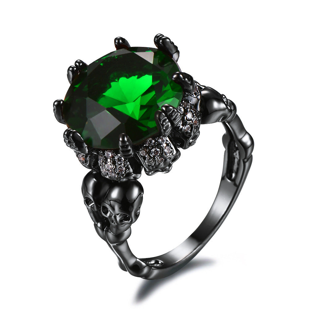 Womens Copper Ring With Electroplating Artificial Gem Inlay Skull Design Black Gold Wedding Ring In Red Purple Green