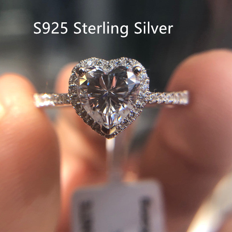 Women Ring Heart Shaped Blue Gemstone White Copper European American Wave Design Sizes 5 6 7 8 9 10 Royal Blue