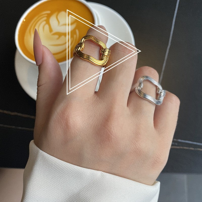 Womens Adjustable Silver Plated Geometric Ring Fashion Jewelry Statement Ring Silver Gold Retro Radiant Finish