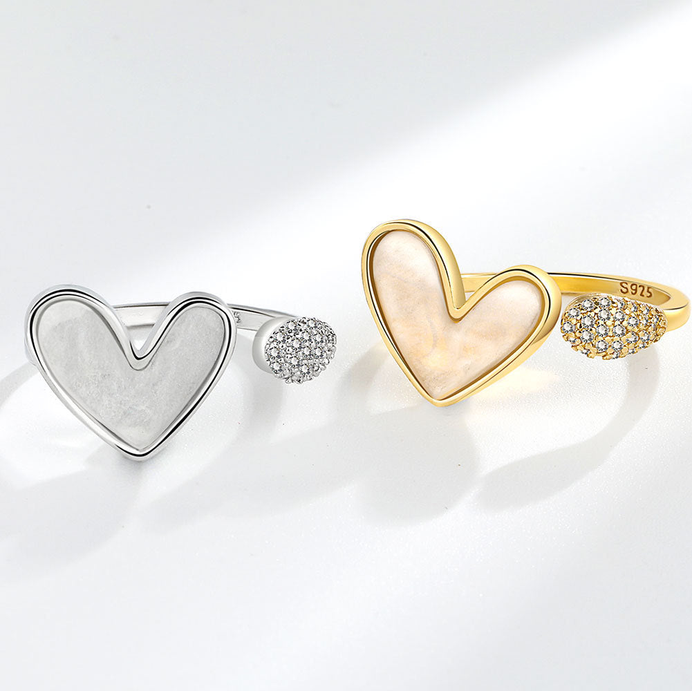 Adjustable Love Heart Ring Geometric Design With Micro Zircon Copper Ring Oil Ring For Women Girls Yellow Gold