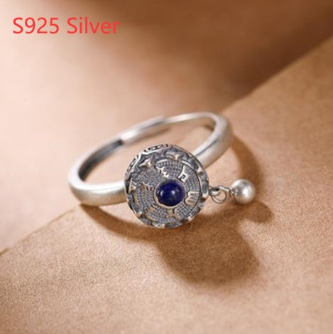Buddhist Rotating Ring Six Character Mantra Turning Cylinder Copper Enamel Lotus Meditation Ring Transfer Ring