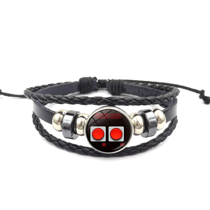 Unisex Leather Snap Bracelet Handmade Multi Layer Beaded Weave Bracelet Geometric Design Anniversary Travel Gift