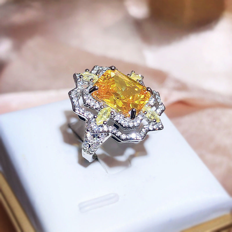 Women's Adjustable Opening Ring with Dragon and Phoenix Decoration Fashionable Ice Flower Cut Design Ring Brass Electrical Degree White Steel Ring Jewelry