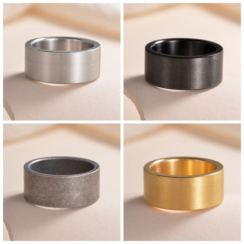 Titanium Steel Ring 10mm Wide Matte Geometric Distressed Design Big Statement Ring For Men Women European Ring