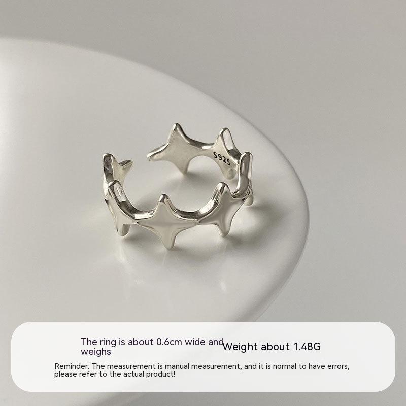 Open End Star Ring Four Eight Pointed Stars Korean Silver