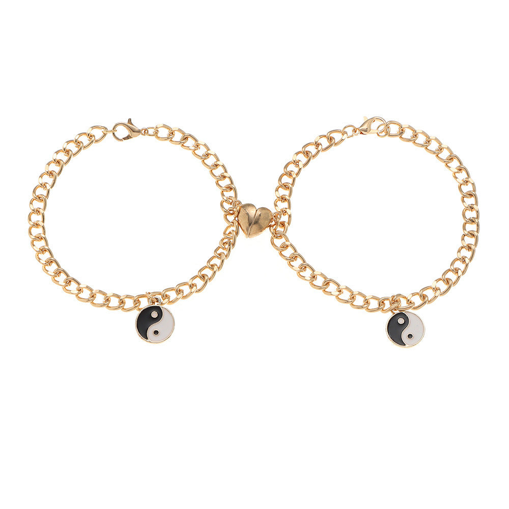 Womens Geometric Alloy Magnetic Bracelet Set Electroplate Black and White Love Design Fashion Jewelry Bracelet