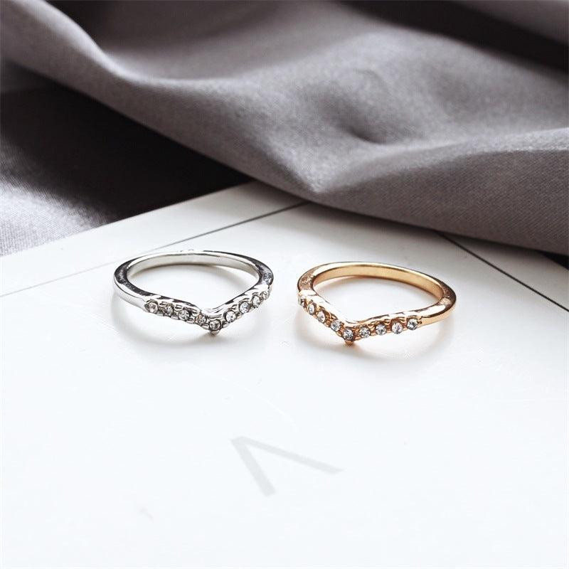 Womens Alloy Ring Diamond Design V Shaped Ring Letter Number Text Jewelry Gift Elegant Modern Accessory Beautiful