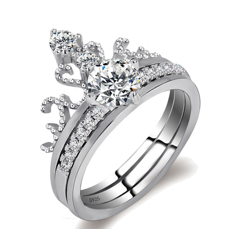 Elegant White Copper Crown Ring For Women Gift Jewelry