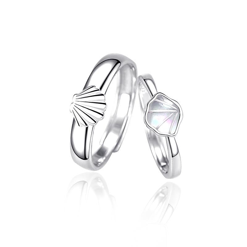 Couple Sterling Silver Shell Rings Set For Him And Her Matching Promise Anniversary Jewelry Elegant Craftsmanship