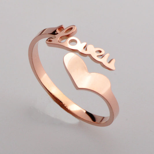 Womens Heart Shaped Rose Gold Titanium Steel Ring Diamond Pinky Ring For Birthday Gift Jewelry Classic Sparkle