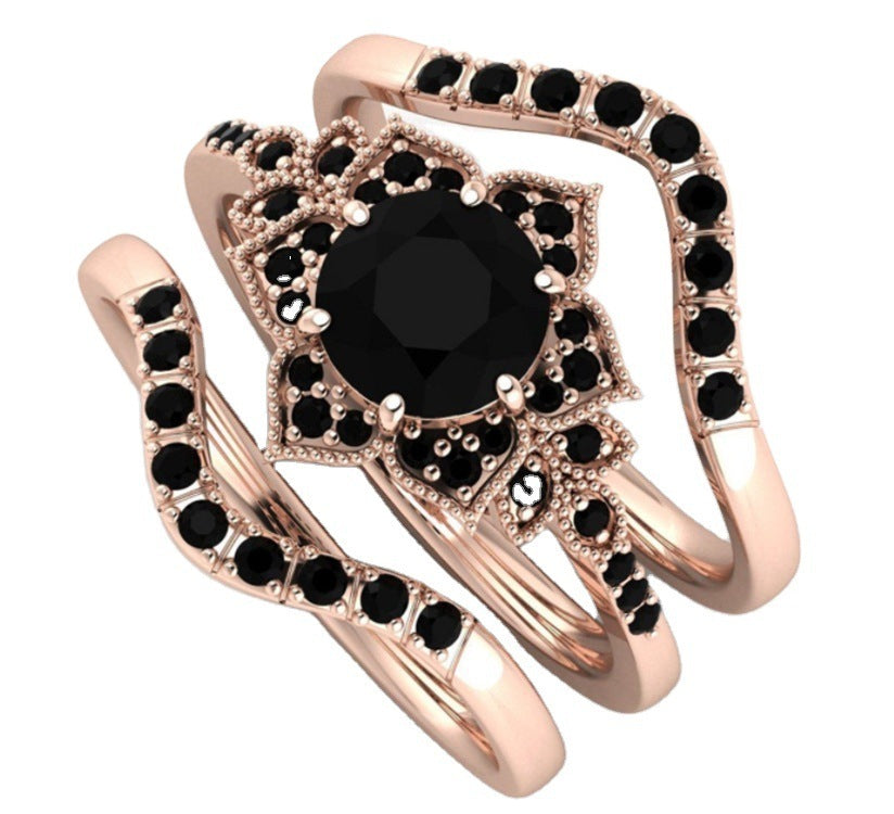 Geometric Alloy Ring Set Gold Plated With Artificial Gems European American Style Individually Packed For Women