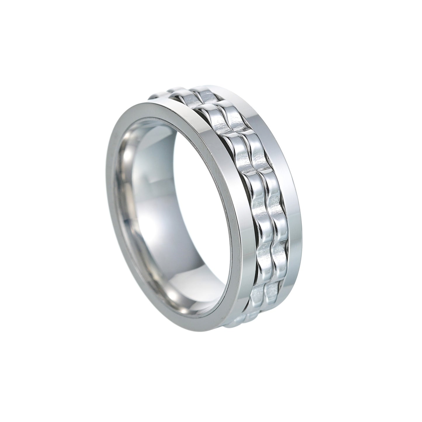 Stainless Steel Ring With Rotating Gear Electroplated Anti Tarnish Fashion Statement Ring For Her Geometric Modern