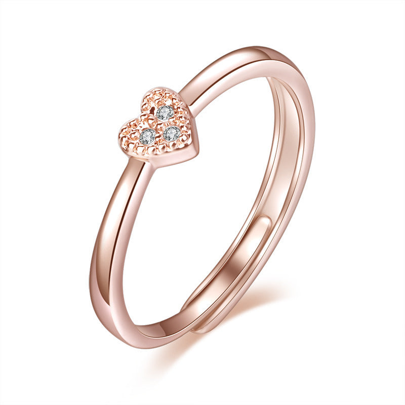 Womens Adjustable Heart Ring Copper Rose Gold Or White Gold Heart Shape Jewelry For Her Opening Size Cute Size