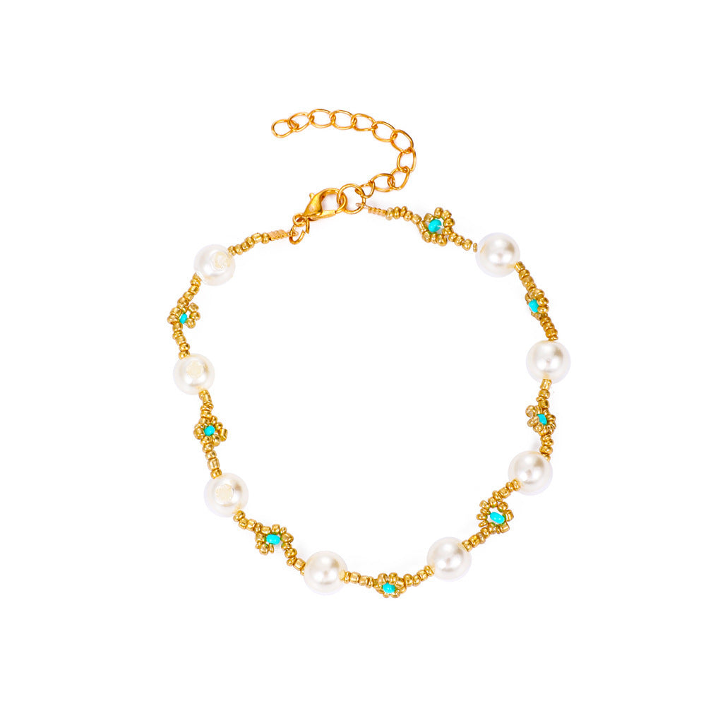 Womens Alloy Imitation Pearl Geometric Bracelet Cute Stylish Fashionable Accessory For Everyday Wear Ready Now