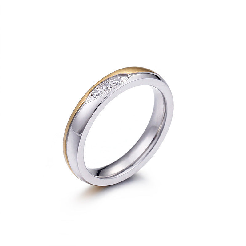 Titanium Steel Three Diamond Simple Couple Ring For Women Minimalist Jewelry Korean Style Fashion Elegant Shine