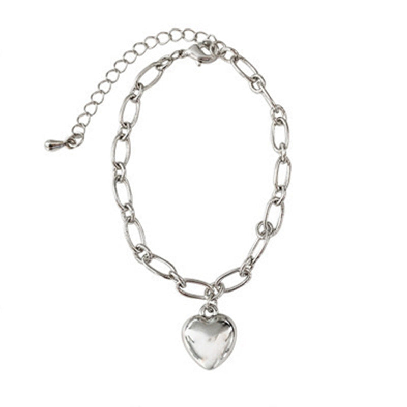 Geometric Alloy Bracelet Electroplated Love Pendant Women Fashion Jewelry Trendy Hip Hop Style Accessory Daily