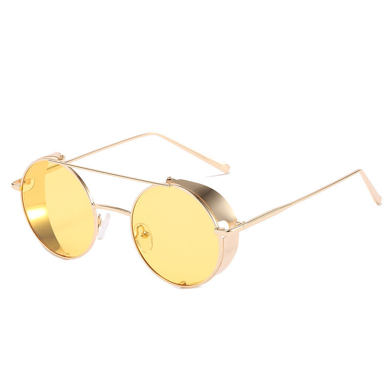 Retro Round Sunglasses Crystal Lens Double Beam Metal Frame Fashion Eyewear For Men And Women Gold And Silver Glasses