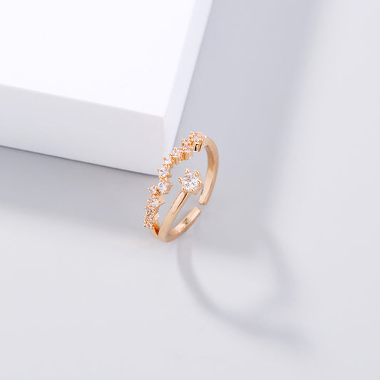 Adjustable Sparkling Zircon Ring Copper European Design Electroplated Jewelry Gift Ready For Any Occasion Stylish
