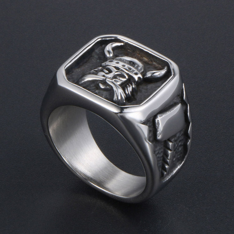 Mens Viking Ring Silver Tone Electroplated Alloy Geometric Design Fashion Ring For Men With Bold Masculine Style