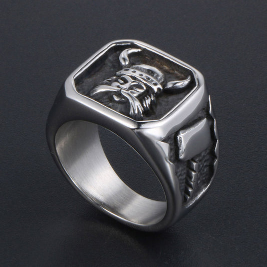 Mens Viking Ring Silver Tone Electroplated Alloy Geometric Design Fashion Ring For Men With Bold Masculine Style